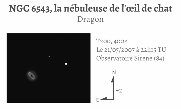 NGC 6543, la nébuleuse de l'œil de chat (T203, 400×)